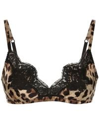 Dolce & Gabbana - Leopard-print Soft-cup Satin Bra With Lace Detailing - Lyst