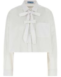 Prada - Camicia in popeline bianco - Lyst