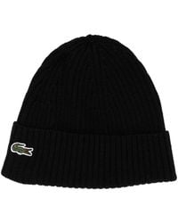 Lacoste - Rib Knit Brushed Wool Beanie - Lyst