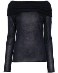 Roberto Collina - Off-the-shoulder Silk Blend Semi-sheer Sweater - Lyst
