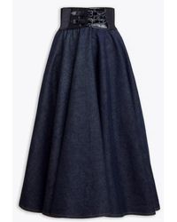 Alaïa - Denim Skirt With Belt Clothing - Lyst