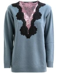 Valentino Garavani - Wool Sweater With V-neck And Lace Inserts - Lyst