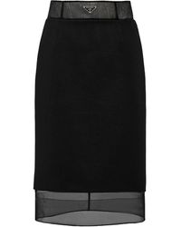 Prada - Wool And Crinoline Midi-Skirt - Lyst