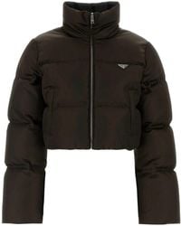 Prada - Crop Down Jacket With High Collar - Lyst