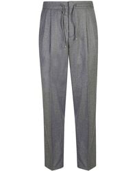 Brunello Cucinelli - Wool Flannel Leisure Fit Trousers With Drawstring And Double Pleats - Lyst