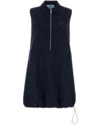 Prada - Poplin Mini-Dress With Drawstring Hem - Lyst