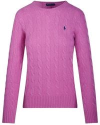 Polo Ralph Lauren - Crew Neck Pullover In Wool And Cashmere With Cables - Lyst