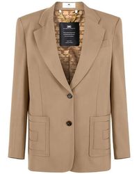Elisabetta Franchi - Single-Breasted Gabardine Blazer With Embroidered Pockets - Lyst