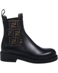 Fendi - Filo Leather And Ff Fabric Biker Boots - Lyst