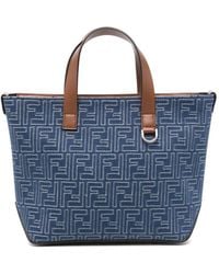 Fendi - Denim Effect Ff Jacquard Small Shopping Bags - Lyst