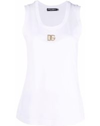 Dolce & Gabbana Crystal-logo Tank Top - White