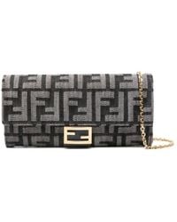 Fendi - Denim-Effect Ff Jacquard Uette Continental Wallet With Chain Bags - Lyst