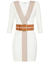 Elisabetta Franchi - Knit Fabric Dress With Striped Bands - Lyst
