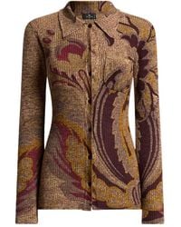 Etro - Ribbed Wool Cardigan With Daffodil Motif - Lyst