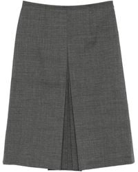 Prada - Pleated Wool Midi Skirt - Lyst