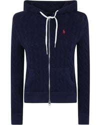 Polo Ralph Lauren - Textured Cable Knit Cotton Sweatshirt With Zip Fastening - Lyst