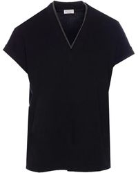 Brunello Cucinelli - V-Neck Top With Metallic Detail - Lyst