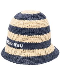 Miu Miu - Embroidered-logo Striped Hat - Lyst