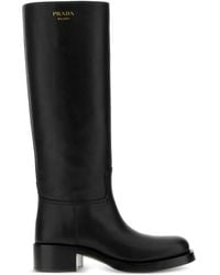 Prada - Leather High Boots Shoes - Lyst