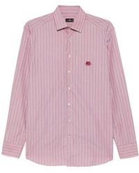 Etro - Striped Cotton Shirt With Embroidered Pegasus Motif - Lyst