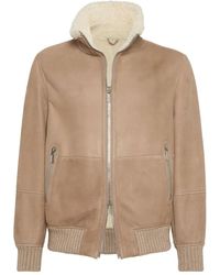 Brunello Cucinelli - Suede Jacket With Shearling Collar - Lyst