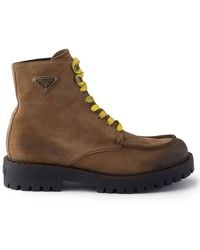 Prada - Lace-Up Suede Ankle Boots - Lyst