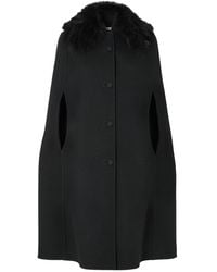 Fendi - Double Wool Cape With Fur Collar - Lyst