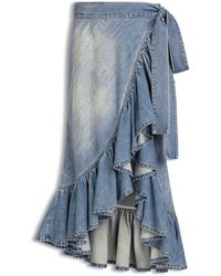 Alaïa - Denim Skirt With Ruffle - Lyst