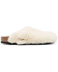 Birkenstock - "Boston" Big Buckle Shearling Teddy Slippers - Lyst