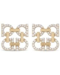 Ferragamo - Crystal Embellished Four Gancini Clip On Earrings Accessories - Lyst