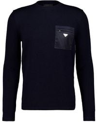 Prada - Wool Sweater With Nylon Patch Pocket - Lyst
