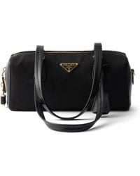 Prada - Re-Nylon And Leather Medium Top-Handle Bag With Padlock - Lyst