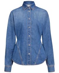 Alaïa - Pointed-Collar Curved Denim Shirt - Lyst