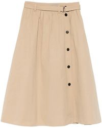 Prada - Button-Detail Belted Cotton Midi Skirt - Lyst