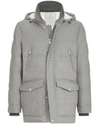 Brunello Cucinelli - Bonded Wool Flannel Down Parka With Detachable Hood - Lyst