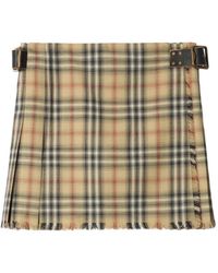 Burberry - Sand Check Wool Mini Kilt - Lyst