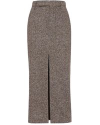 Brunello Cucinelli - Wool And Silk Mélange Diagonal Sartorial Pencil Skirt With Monili - Lyst