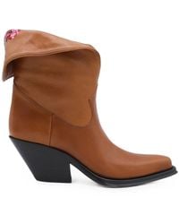 Chloé - Chloé Azelan Calf Leather Ankle Boots In Brown - Lyst