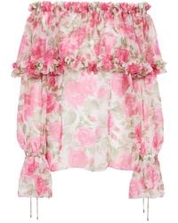 Chloé - Off-The-Shoulder Puff-Sleeve Top - Lyst