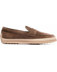 Tod's - Suede Loafers With Rubber Outsole And Raffia Piping Shoes - Lyst