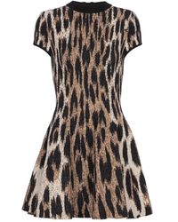 Balmain - A-Line Leopard Print Jacquard Dress - Lyst