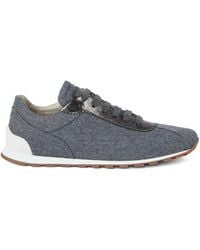 Brunello Cucinelli - Virgin Wool Flannel And Lamé Calfskin Runners With Monili Shoes - Lyst