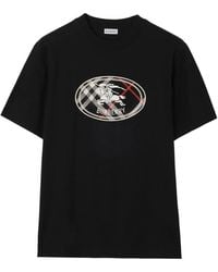 Burberry - Cotton Check T-shirt With Knight Stamp - Lyst