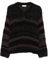 Roberto Collina - Chunky-knit V-neck Striped Sweater - Lyst
