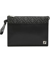 Fendi - Leather And Canvas Ff Squared Clutch - Lyst