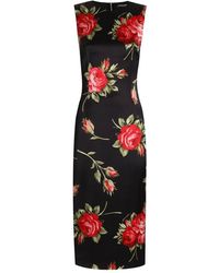 Dolce & Gabbana - Satin Sheath Dress With Bouquet Roses Print - Lyst