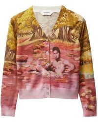 Versace - "the Naturist" Print Silk Knit Cardigan - Lyst