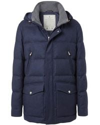 Brunello Cucinelli - Bonded Wool Flannel Down Parka With Detachable Hood - Lyst