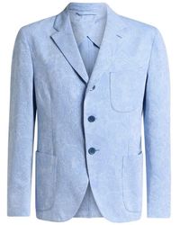 Etro - Single-Breasted Striped Cotton Jacket With Floral Paisley Motif - Lyst