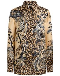 Etro - Silk Shirt With Placed Leopard Print - Lyst